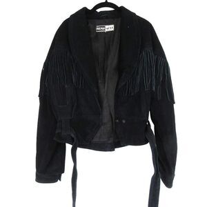 Mona Mode Women’s FringeWaist Belt Vintage Leather Jacket in Black Sz M